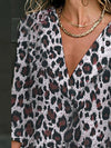 Loose leopard printed long sleeve blouses