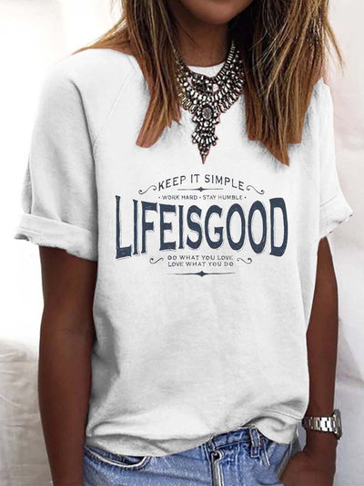 Short Sleeve Letter Printed Cotton-Blend Word Printed T-Shirts