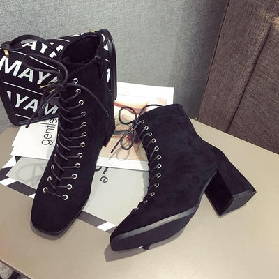 Fashion Lace Chunky Ankle boot
