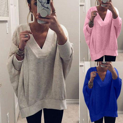 V Neck Loose Fitting Plain Sweaters
