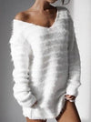 V Neck Plain Long Sleeve Casual Knitting Sweaters