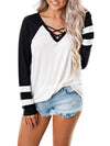 V Neck Hollow Out Long Sleeve Casual T-Shirts