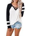 V Neck Hollow Out Long Sleeve Casual T-Shirts