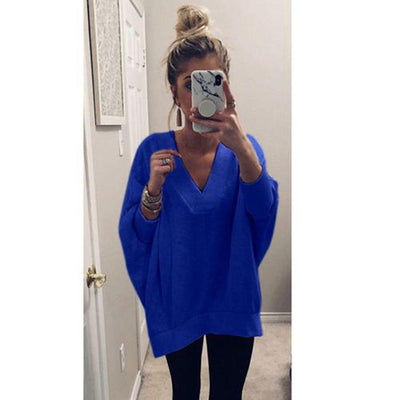 V Neck Loose Fitting Plain Sweaters