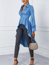 Women Elegant Solid Lantern Sleeve Swallowtail Design Blouse