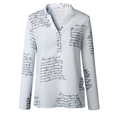 Turn Down Collar Single Breasted Letters Blouses