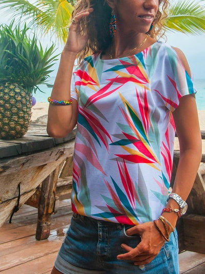 Round Neck Short Sleeve Printed Casual T-Shirts