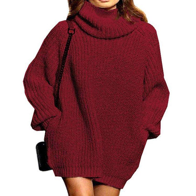 Casual Loose Pure High collar Long sleeve Knit Sweaters