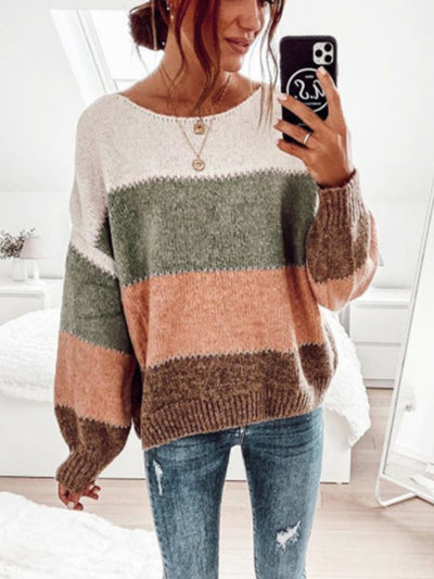 Casual Stripe Round neck Long sleeve Sweaters