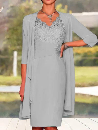 Charming Two Pieces Lace Mother of the Bride Groom Wedding Guest Formal Dress With Cardigan