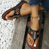 Colorful Small Flower Embroidered Boho Casual Flip-Flops