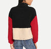 Thick Zipper Stand Collar Color Matching Plush Sweater