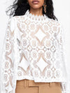 Fashion Band Collar Decorative  Lace Plain Blouses