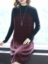 Abstract Paneled Long Sleeve Knitted Dress