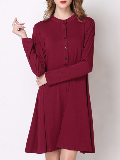 Cotton-blend A-line Casual Long Sleeve Dress
