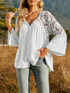 Lace flower v neck button design women long sleeve T-shirts Tops