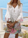 Loose Casual V Neck Floral Vacation Dresses