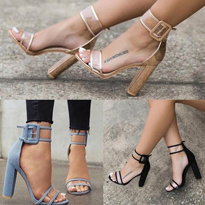 Clear Transparent Strappy Buckle Sandals High Heels Shoes