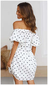 Casual Loose Point print One shoulder Short sleeve Shift Dresses