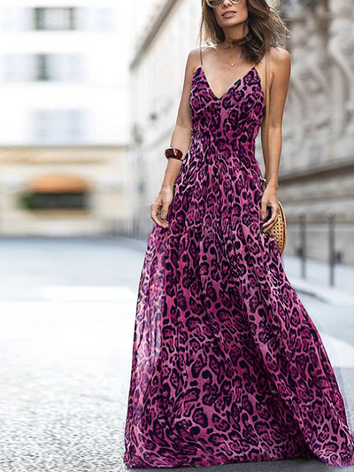 Sexy  Sleeveless Leopard Print Maxi Dress