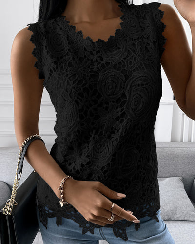Lace Round neck Sleeveless Vests Tops