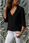 Turn Down Collar Single Breasted Plain Blouses