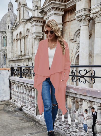 Fashion temperament OL Tongle Big lapel knitted long Trench coats