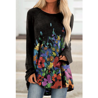 Round neck printed casual long sleeve T-shirts