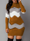 Sexy Stripe Long Sleeve Round Neck Inner Sweater Dress Bodycon Dress