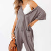 Casual Loose Pure V neck Short sleeve Fastener Jumpsuits