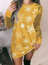 Christmas Sparkling Snowflake Printed Long Sleeve Women's Shift Dress