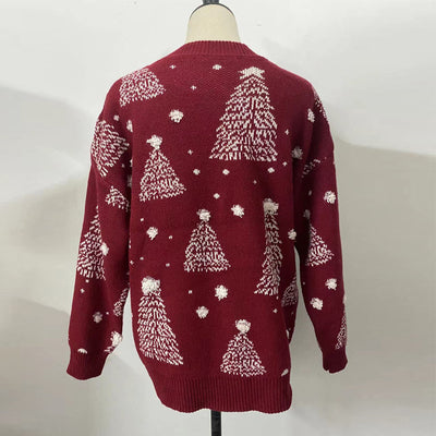 Christmas Tree Red and Green Long Sleeve Round Neck Sweaters