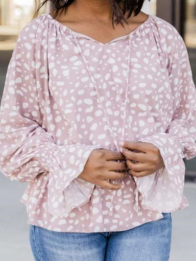 Casual Loose Point print V neck Long sleeve Blouses