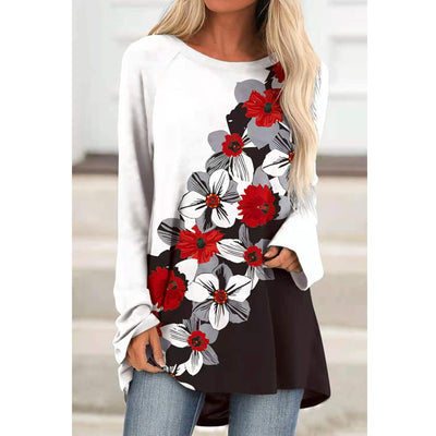 Round neck printed casual long sleeve T-shirts