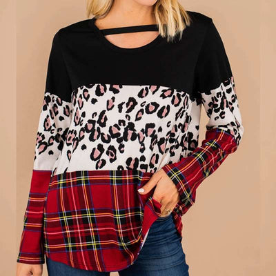Casual Loose Gored Print Round neck Long sleeve T-Shirts