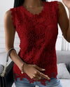 Lace Round neck Sleeveless Vests Tops