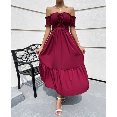 Elegant off shoulder high-waisted solid color party dress