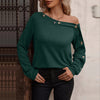Ladies Fashion Button One Off Shoulder Long Sleeve T-shirts