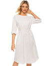 Casual Loose Stripe Lacing Long sleeve Round neck Maxi Dresses