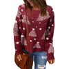 Christmas Tree Red and Green Long Sleeve Round Neck Sweaters