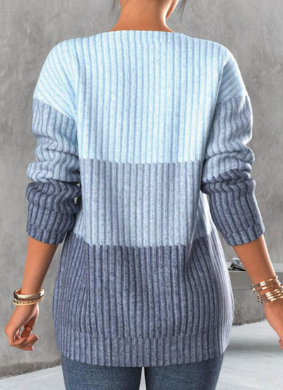 Irregular Neck Color Matching Long Sleeve Sweaters