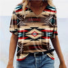 Vintage Print  Geometric V-Neck Short Sleeve T-Shirts