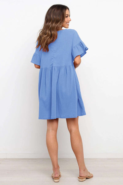 Casual Loose Pure Gored Round neck Short sleeve Shift Dresses