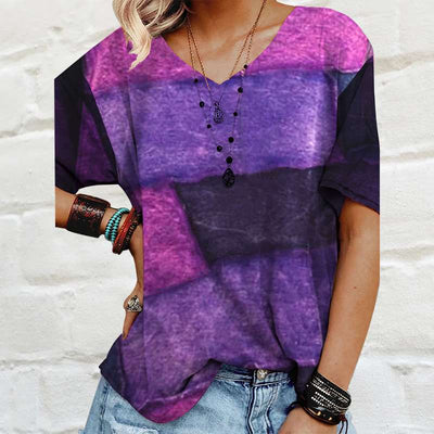 Casual Loose Gored V neck Short sleeve T-Shirts