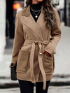 Women's Coats Solid Woolen Lapel Coat