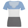 Tricolor Patchwork Print T-Shirt V-Neck Pullover Skinny Short Sleeve Top