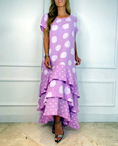 Round neck leopard printed short sleeve maxi dresses