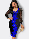 Elegant Women Butterfly Printed Bodycon Mini Dress Puff Sleeve Cocktail Evening Party Gown Bodycon Dresses