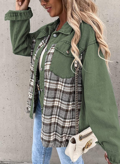 Long Sleeve Plaid Button Turn Down Jacket Top