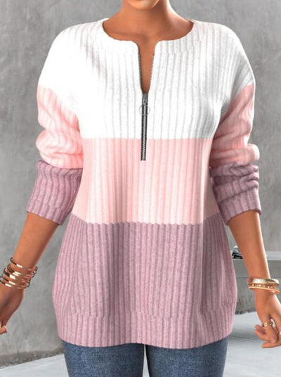 Irregular Neck Color Matching Long Sleeve Sweaters
